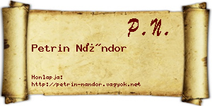 Petrin Nándor névjegykártya